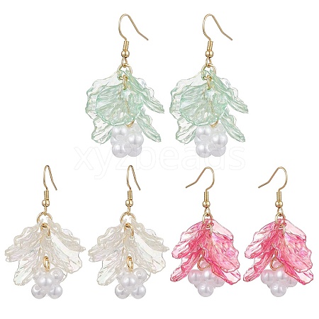 3 Pairs 3 Colors Acrylic Leaf Dangle Earrings EJEW-JE06183-1