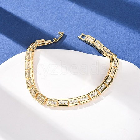 Rectangle Brass Micro Pave Clear Cubic Zirconia Link Chain Bracelets for Women BJEW-F530-03G-1