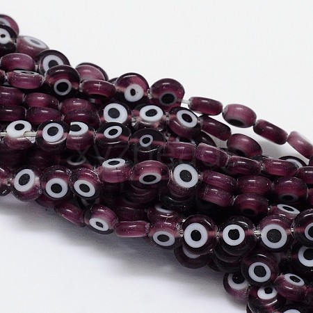 Handmade Evil Eye Lampwork Flat Round Bead Strands LAMP-L058-6mm-03-1