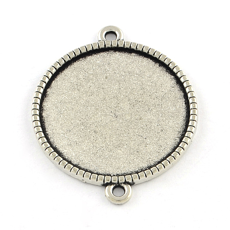 Tibetan Style Alloy Flat Round Cabochon Connector Settings TIBE-Q038-001E-AS-RS-1