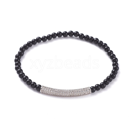 Unisex Natural Black Agate(Dyed) Stretch Bracelets BJEW-JB04847-02-1