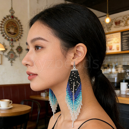 Glass Seed Beads Tassel Dangle Earrings QW8012-1