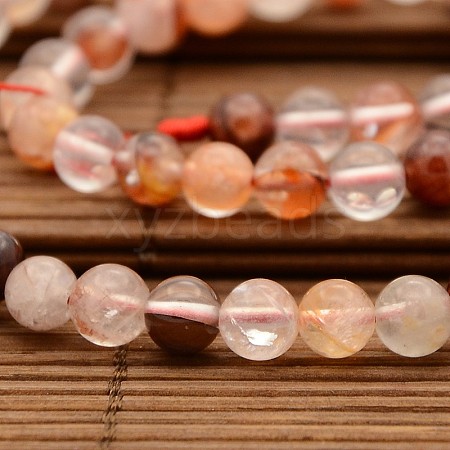 Natural Hematoid Quartz/Fire Quartz Round Beads Strands G-N0078-6mm-06-1