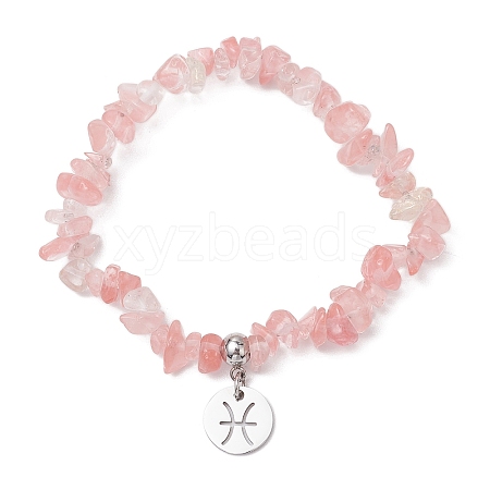 Synthetic Cherry Quartz Glass Chip Beaded Stretch Bracelets BJEW-JB11133-02-1