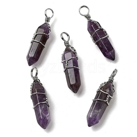 Natural Amethyst Double Terminated Pointed Pendants G-J062-02P-1