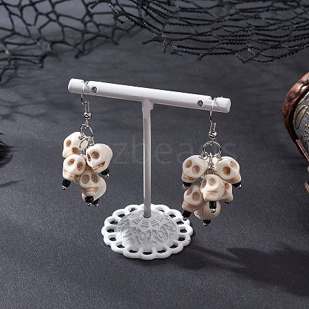 Halloween Theme Dyed Synthetic Turquoise Skull Dangle Earrings EJEW-TA00687-1