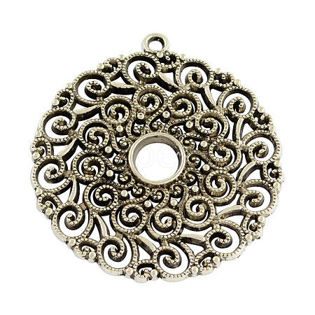 Tibetan Style Alloy Hollow Flat Round Big Pendants TIBEP-2564-AS-LF-1