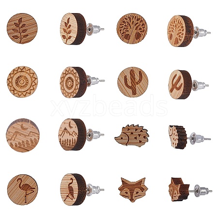 SUNNYCLUE Natural Wood Stud Earrings EJEW-SC0001-21P-1