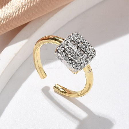 Brass Micro Pave Clear Cubic Zirconia Cuff Rings for Women RJEW-U041-09G-1