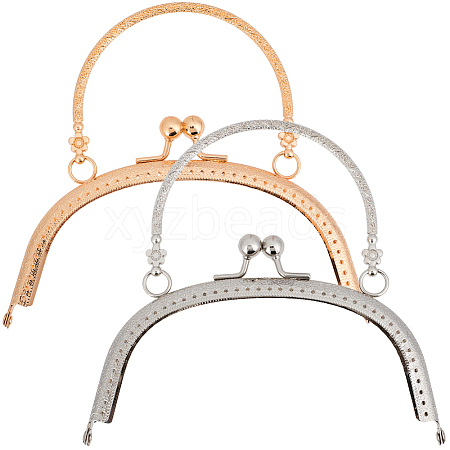 2Pcs 2 Colors Flower Iron Kiss Lock Purse Frame Handle PURS-CN0001-09-1