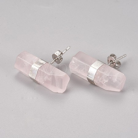 Natural Rose Quartz Stud Earrings EJEW-I212-F-01P-1