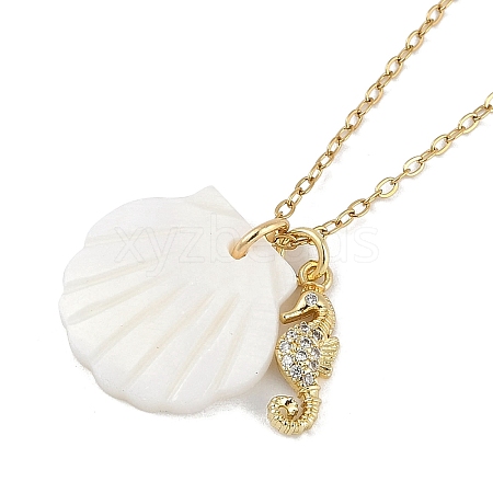 Summer Beach Brass Cubic Zirconia Sea Animal Pendant Necklaces for Women NJEW-B118-03G-06-1