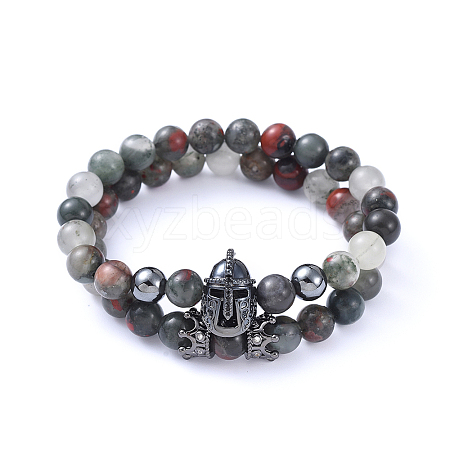 Natural Bloodstone Stretch Beaded Bracelets Sets BJEW-JB05173-04-1