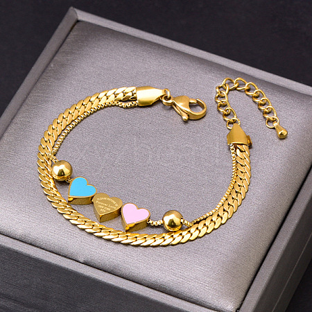 Enamel Heart Stainless Steel Double-strand Chain Bracelets WGF01DB-02-1