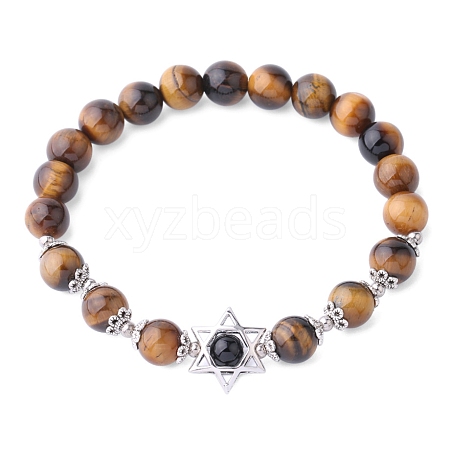 Natural Tiger Eye Bead Stretch Bracelets for Women PW-WGFE2E5-01-1