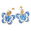 Brass Printing Acrylic Butterfly Dangle Stud Earrings EJEW-TA00673-2