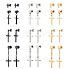 FIBLOOM 24Pcs 12 Style Stainless Steel Cross Stud Earrings with 304 Stainless Steel Pins for Women Men EJEW-FI0002-06-1