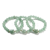 Round & Cat Head Natural Green Aventurine Beaded Stretch Bracelets for Women BJEW-K251-03B-1