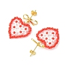 Heart Handmade Glass Seed Beads Dangle Stud Earrings EJEW-MZ00369-01-4