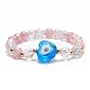 Heart with Evil Eye Lampwork Stretch Bracelet with Glass Beads for Women BJEW-JB08103-4