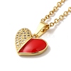 Clear Cubic Zirconia Heart with Enamel Pendant Necklace & Stud Earrings SJEW-M099-02G-3