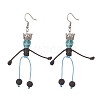 Synthetic Turquoise & Natural Lava Rock Braided Skeleton Dangle Earrings EJEW-TA00226-03-1