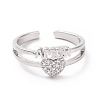 Clear Cubic Zirconia Heart with Word Amor Open Cuff Ring RJEW-I094-06P-2