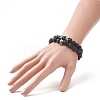 2Pcs 2 Style Natural Lava Rock & Brass Beaded Stretch Bracelets Set BJEW-JB09244-01-3