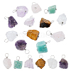 12Pcs 6 Styles Raw Rough Natural Green Aventurine & Amethyst & Tiger Eye & Quartz Crystal & Rose Quartz Pendants PALLOY-FH00085-1