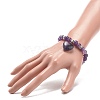 Natural Amethyst Round Beaded Stretch Bracelet with Heart Charm BJEW-JB09019-02-3