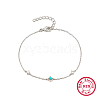 Simple S925 Sterling Silver with Synthesis Turquoise Link Bracelets for Women MP8538-2-1