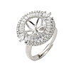 Flat Round Brass Micro Pave Cubic Zirconia Adjustable Ring Settings LS-KK-K297-06P-1