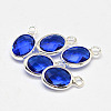 Oval Faceted Silver Tone Brass Glass Charms GLAA-O015-08S-1