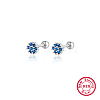 Anti-Tarnish Rhodium Plated Platinum 925 Sterling Silver Flower Stud Earrings TL5591-7-1