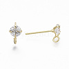 Brass Micro Clear Cubic Zirconia Stud Earring Findings KK-R132-066G-NF-3