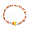 Halloween Candy Corn Acrylic & Glass Seed Beaded Stretch Bracelets Women BJEW-JB10525-03-1