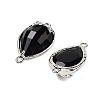 Natural Obsidian Faceted Teardrop Connector Charms G-B081-03P-01-2