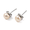 Natural Pearl Round Bead Stud Earrings EJEW-E298-01A-02P-1