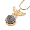 Natural Quartz Eagle with Flat Round Pendant Necklace with 304 Stainless Steel Snake Chain NJEW-K244-08G-1