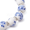 Handmade Flower Printed Porcelain Ceramic Beaded Stretch Bracelet BJEW-JB11063-5