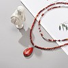 2Pcs 2 Style Natural Red Jasper Teardrop Pendant Necklaces Set NJEW-JN04064-2