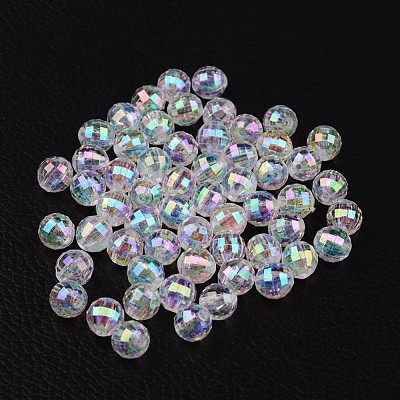 Faceted Eco-Friendly Transparent Acrylic Round Beads X-TACR-K001-6mm-22-1