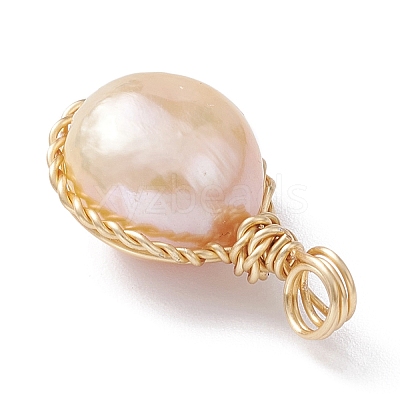 Natural Cultured Freshwater Pearl Copper Wire Wrapped Pendants PALLOY-JF02201-02-1