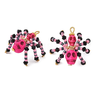 Halloween Theme Dyed Synthetic Turquoise & Glass Seed Beads Pendants PALLOY-MZ00774-01-1