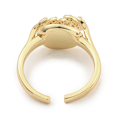 Leaf Brass Micro Pave Cubic Zirconia Cuff Open Rings for Women RJEW-I103-006G-1