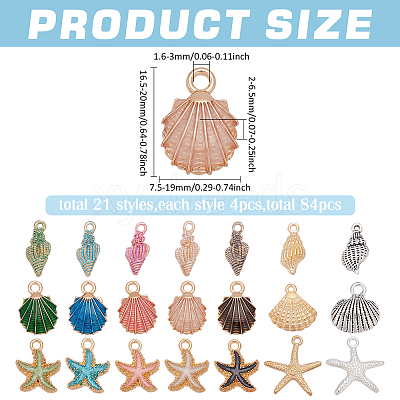 84Pcs 21 Styles Ocean Series Alloy Enamel Pendants FIND-WR0012-26-1