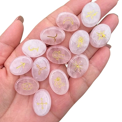 Oval Natural Rose Quartz Rune Stones PW-WG22365-01-1