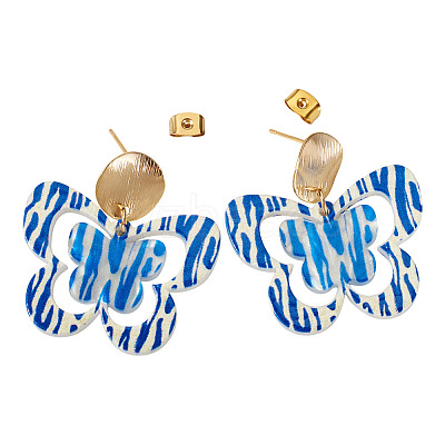 Brass Printing Acrylic Butterfly Dangle Stud Earrings EJEW-TA00673-1