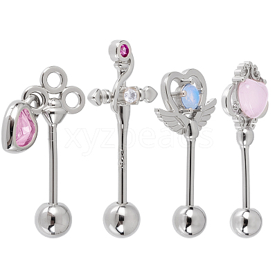 4 Pairs 4 Styles Brass Pave Cubic Zirconia Cartilage Earrings AJEW-BBC0002-50-1