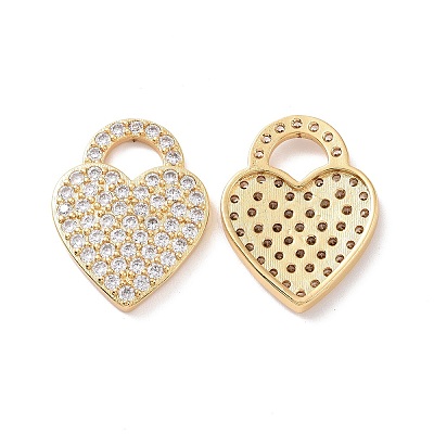 Heart Brass Micro Pave Clear Cubic Zirconia Pendants KK-G435-29G-1
